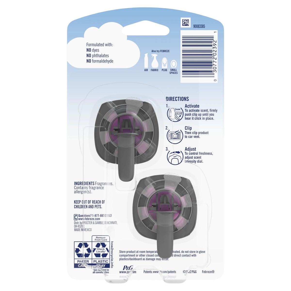Febreze Auto Air Freshener Vent Clip Cherry Blossom Scent, .06 oz Car Vent Clip, Pack of 2