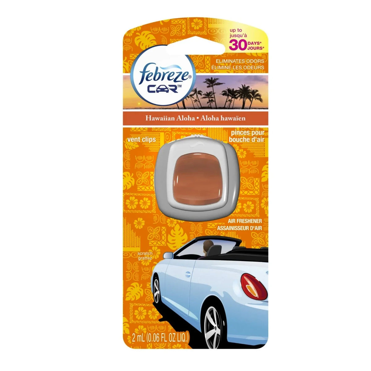Febreze Car Vent Clips Air Freshener & Odor Eliminator Hawaiian Aloha - 2 PACK