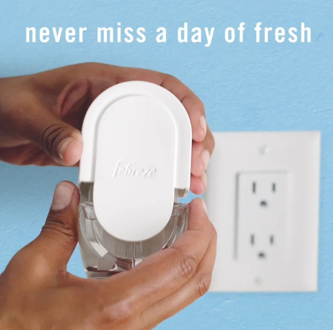 Febreze Air Freshener Plug In, Wall Diffuser, Plug in Air Fresheners for home, Unstopables Fresh Scent, Odor Fighter for Strong Odors, 1 Warmer + 2 Oil Refills-Ambientador enchufable