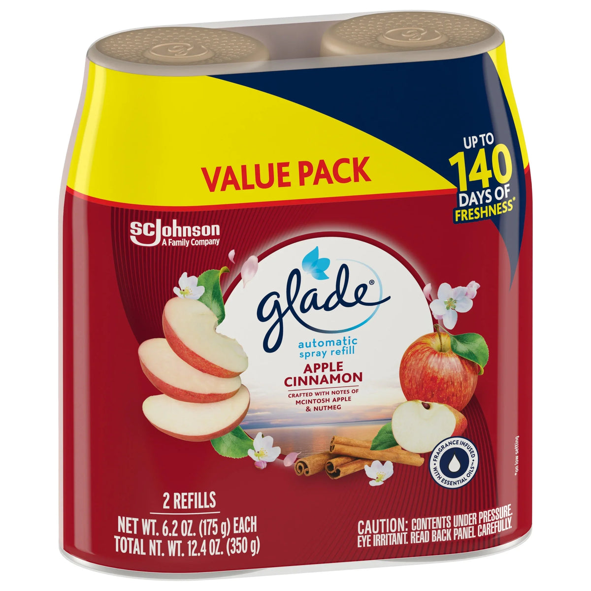 Glade Automatic Spray Refill 2 ct, Apple Cinnamon, 12.4 oz. Total, Air Freshener