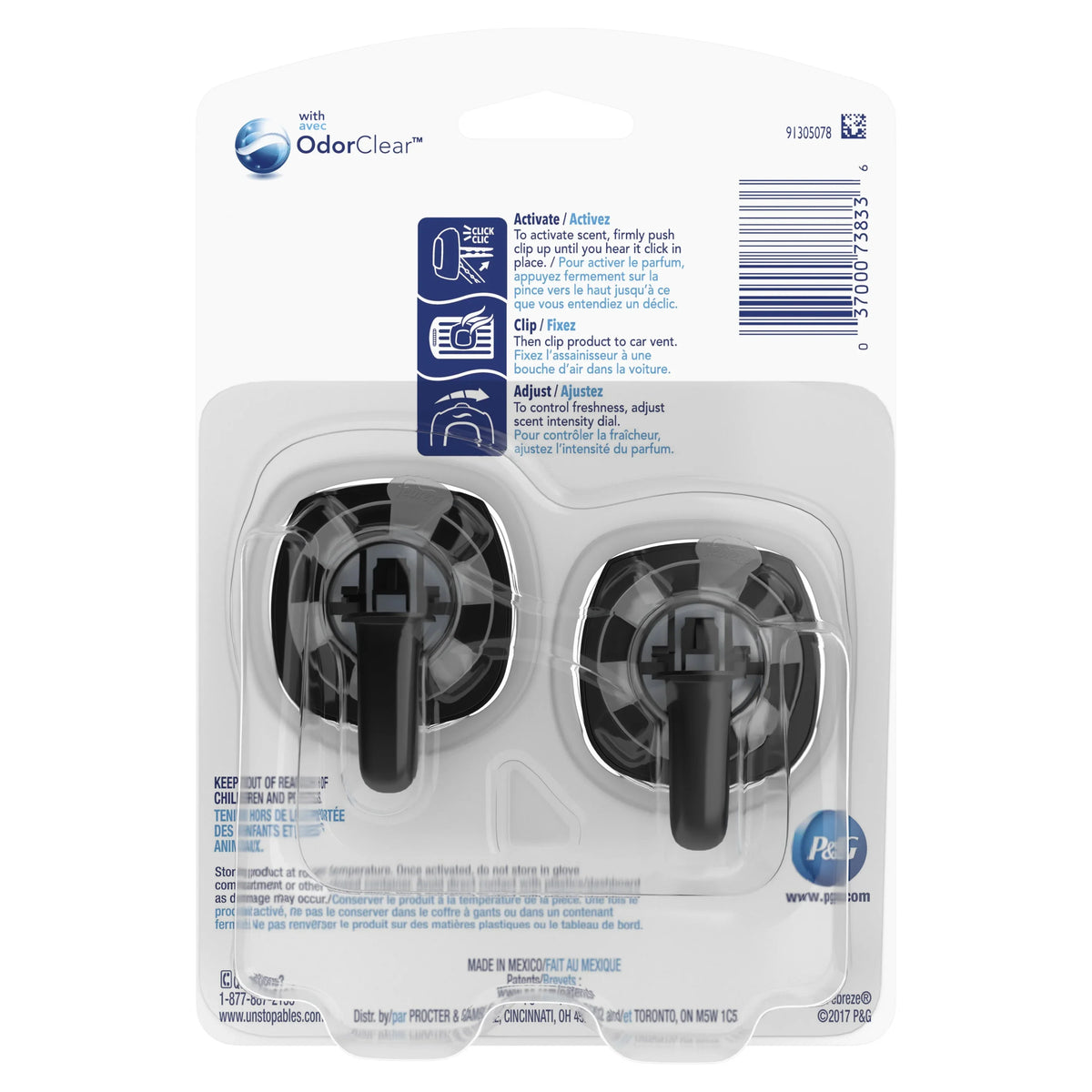 Febreze Car Unstopables Air Freshener Vent Clip, Shimmer, 2 count