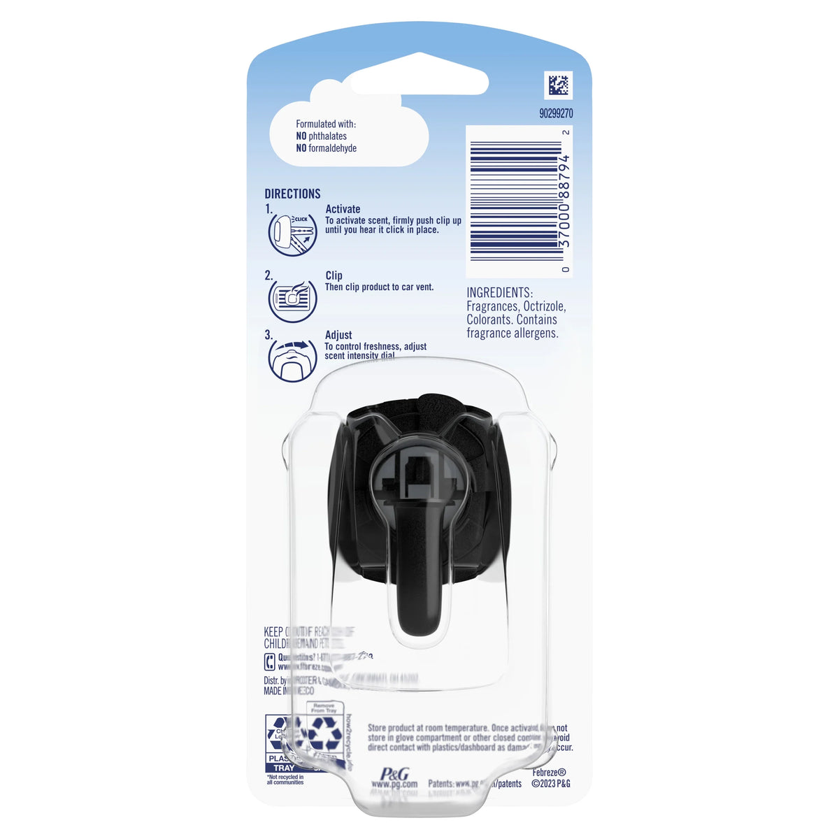 Febreze Odor-Fighting Car, Heavy Duty Air Freshener Vent Clip, Crisp Clean, 1 count
