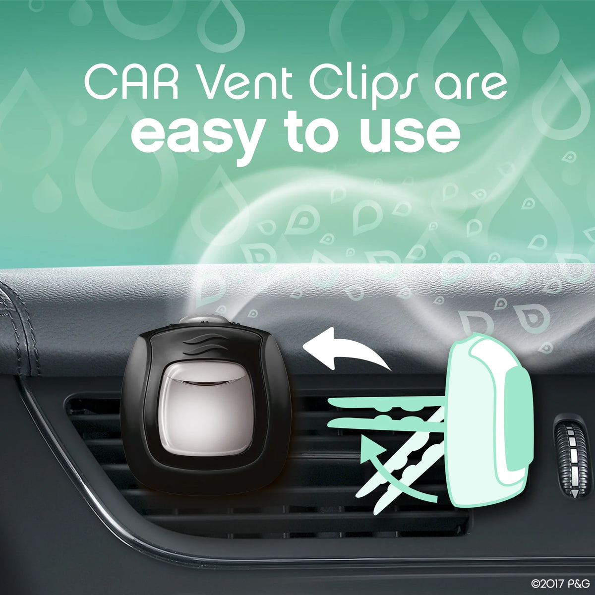 Febreze Car Unstopables Air Freshener Vent Clip, Fresh Frais, 2 count