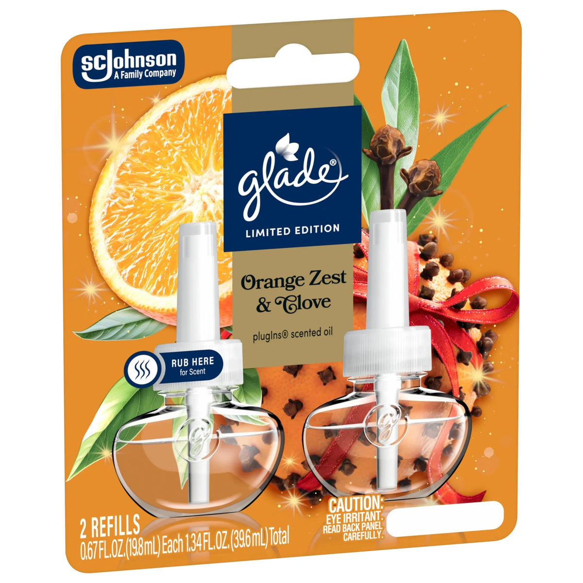 Glade® PlugIns® Refills Air Freshener, Christmas Stocking Stuffer Orange Zest & Clove, 1.34oz., 2 Count