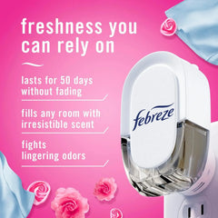 Febreze Plug In Air Freshener, Odor-Fighting Scented Oil Starter Kit, Air Fresheners for Home and Bathroom and Kitchen, Long Lasting for Strong Odors, Downy April Fresh Scent, Warmer + 2 Refill