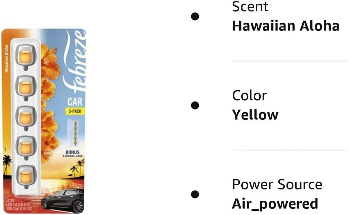 Febreze Air Freshener Car Vent Clips, Hawaiian Aloha (5 Count)