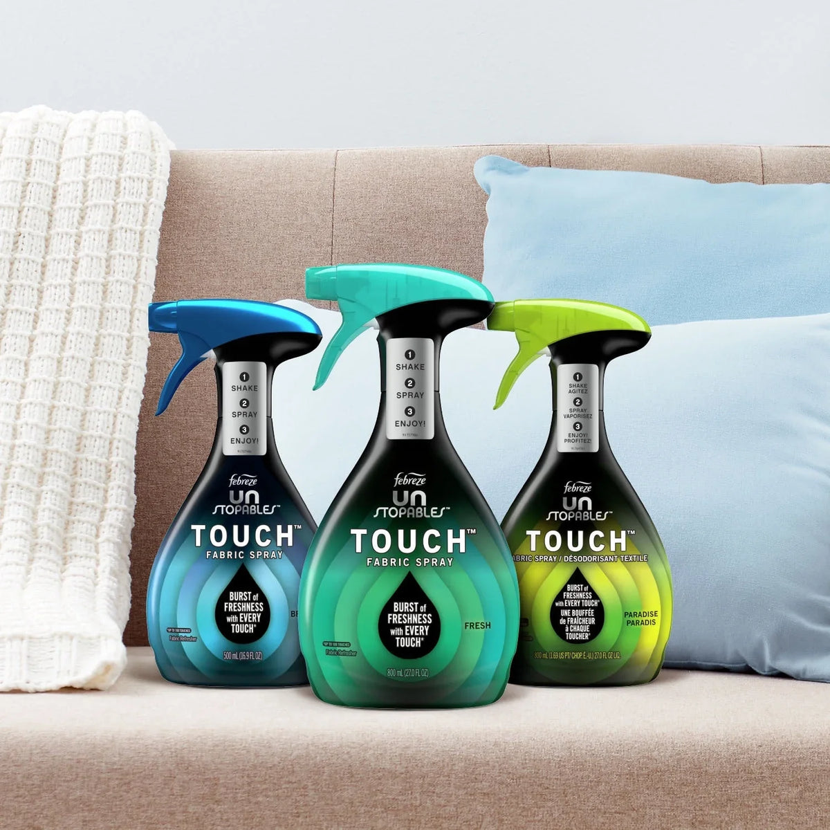 Febreze Unstopables Touch Fabric Spray, Fresh & Breeze, 16.9 oz, Pack of 2