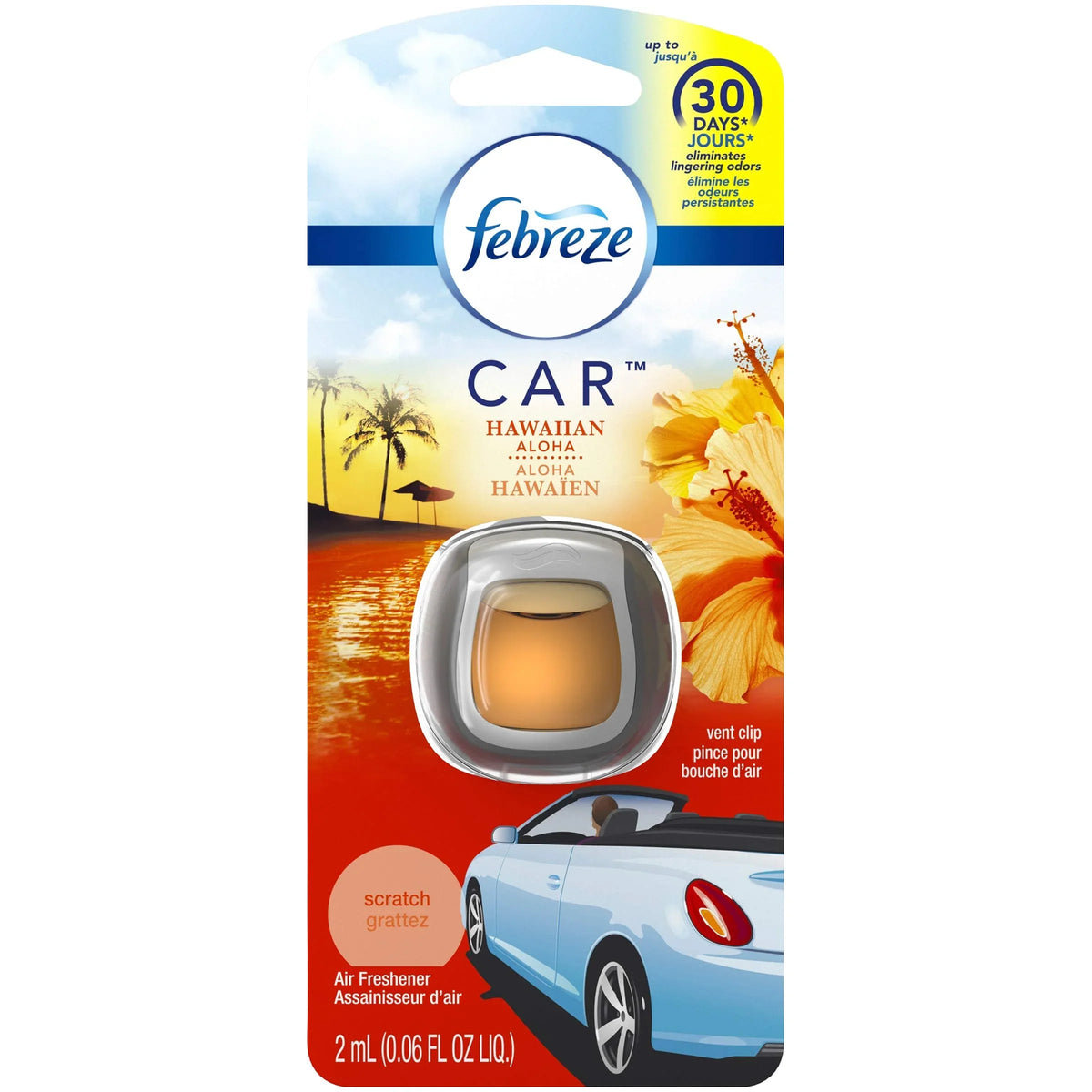 Febreze Odorclear Car Vent Air Freshener Clip, Hawaiian Aloha - 8 Pack X 0.06 Fl.Oz / 200Ml - 30 Days