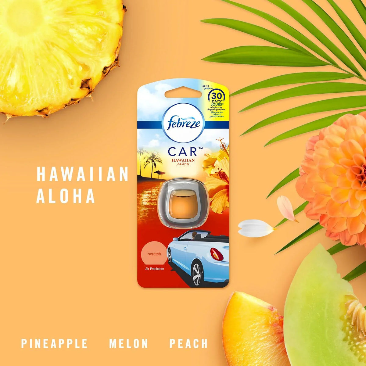 Febreze Car Odor-Eliminating Air Freshener, Hawaiian Aloha, 2 Ct