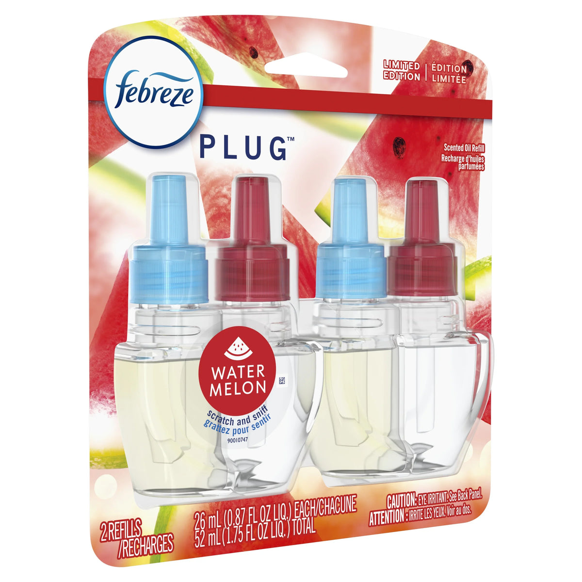 Febreze Odor-Fighting Plug Air Freshener Watermelon, (2) .87 fl oz Oil Refills