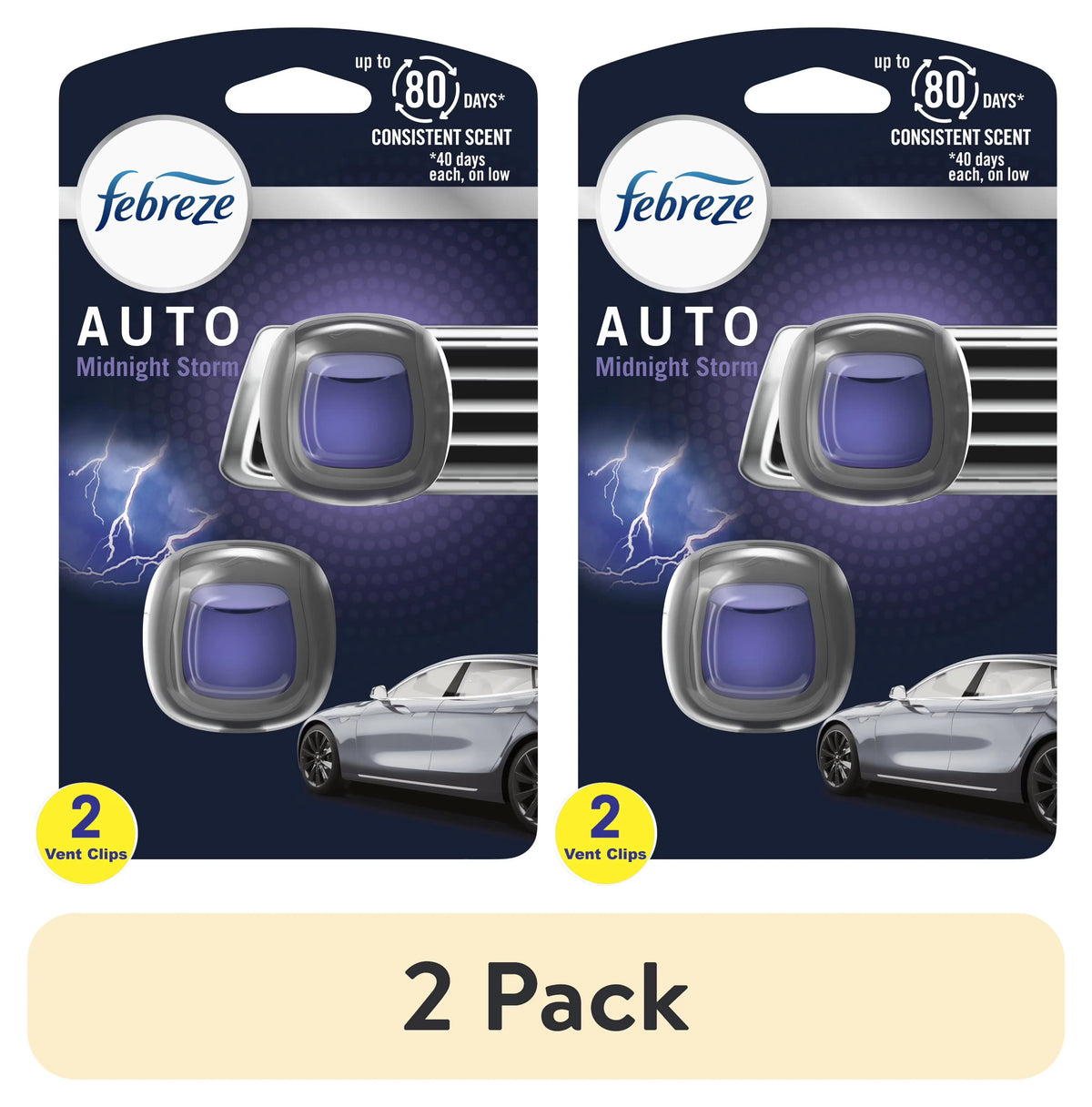 Febreze AUTO Air Freshener Vent Clip Midnight Storm Scent, .06 oz Car Vent Clip, Pack of 2