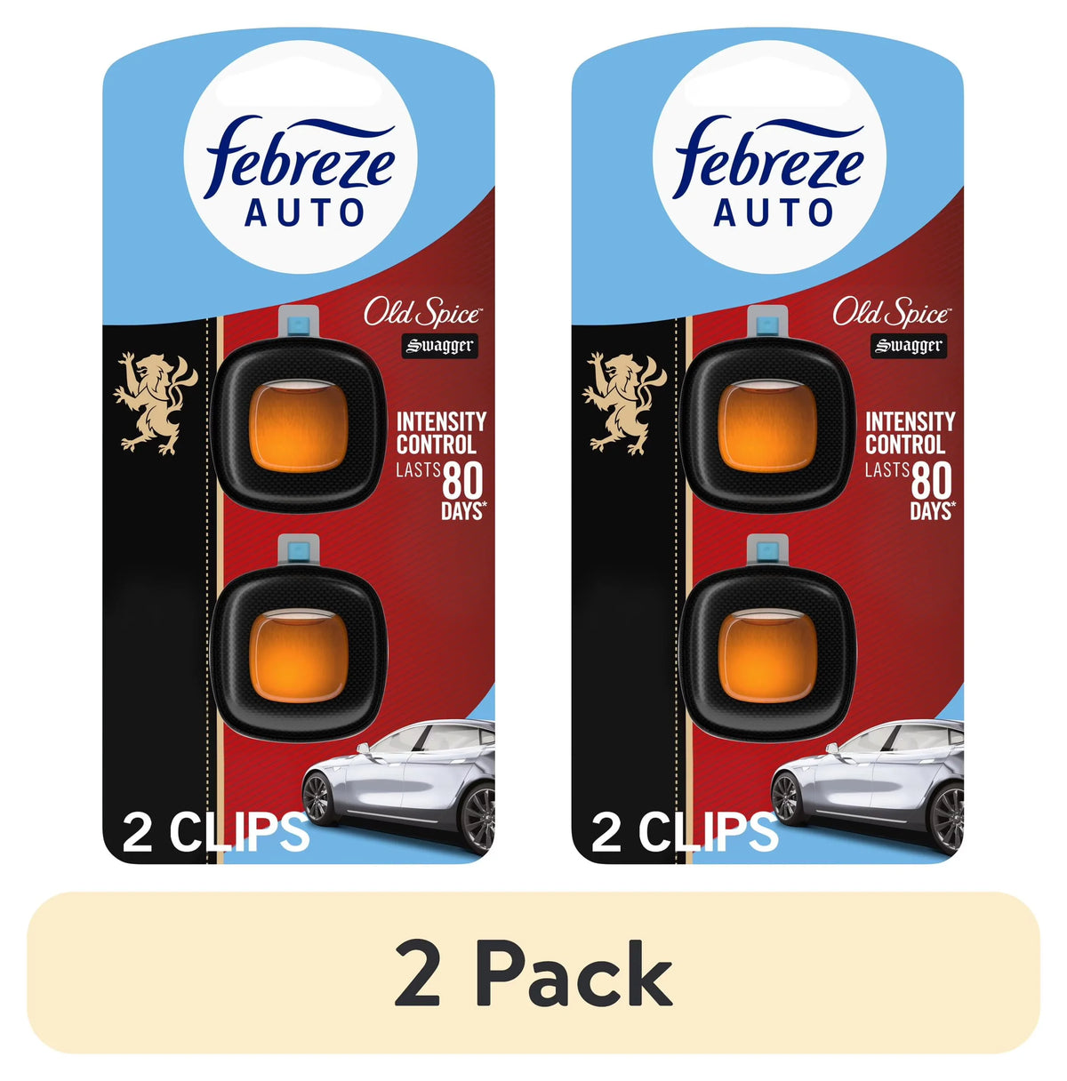 Febreze AUTO Car Air Freshener, Odor-Fighting Car Vent Clip, Old Spice Swagger, 2 Count