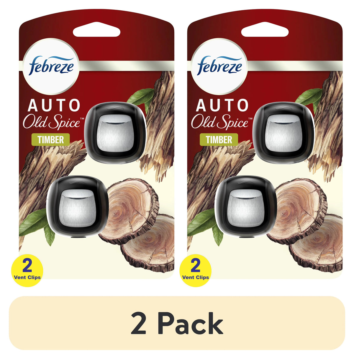 Febreze AUTO Car Air Freshener, Odor-Fighting Car Vent Clip, Old Spice Timber, 2 Count
