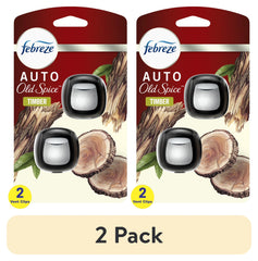 Febreze AUTO Car Air Freshener, Odor-Fighting Car Vent Clip, Old Spice Timber, 2 Count