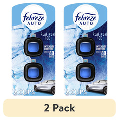 Febreze AUTO Car Air Freshener, Odor-Fighting Car Vent Clip, Platinum Ice, 2 Count