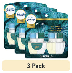 (3 pack) Febreze Plug In Air Freshener, Odor-Fighting Scented Oil Refill, Rainforest, 2 Refills