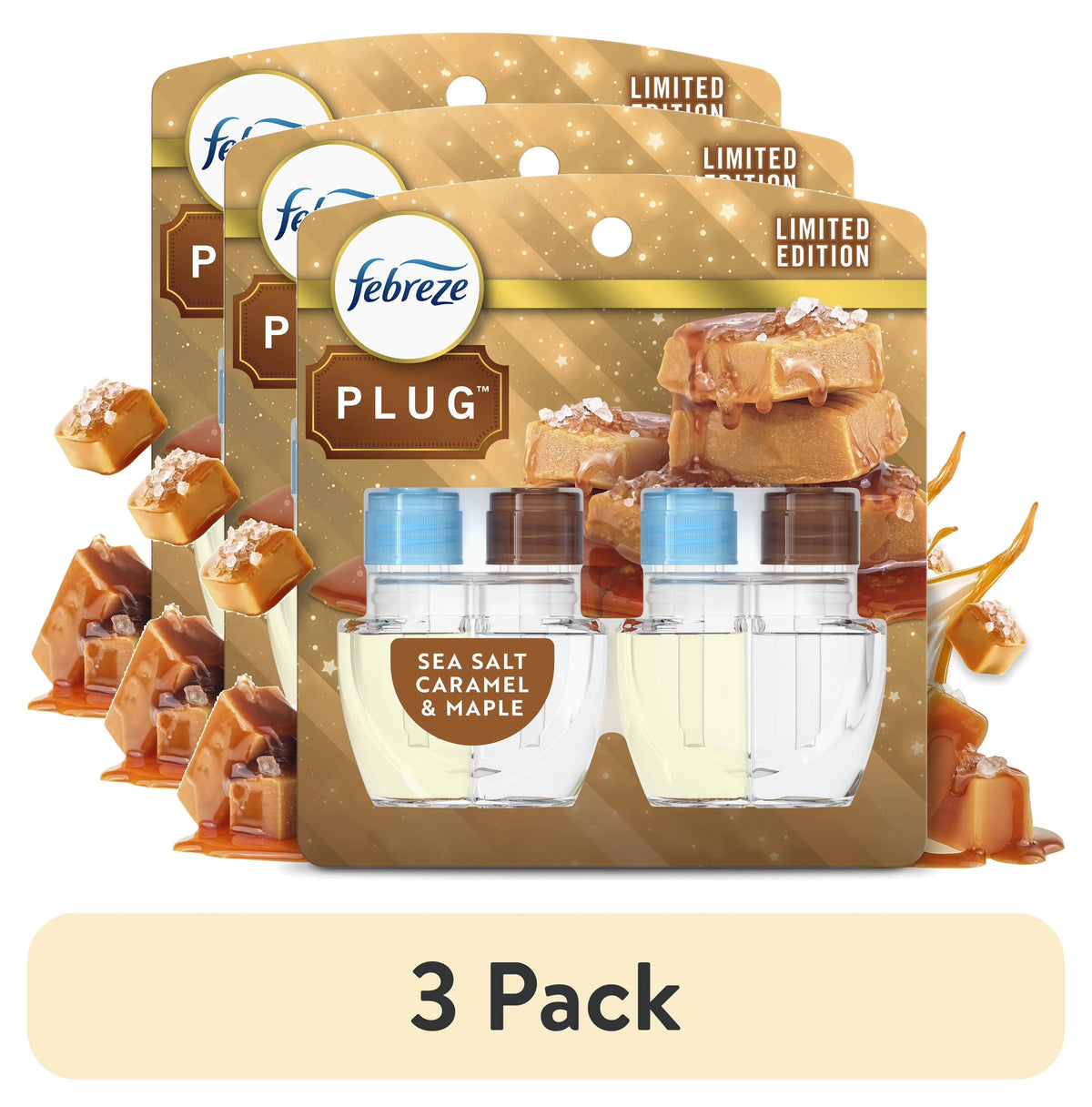 Febreze Plug Refill Odor-Fighting Air Freshener Sea Salt Caramel & Maple Scent, 3 Ct 0.87 fl oz Each