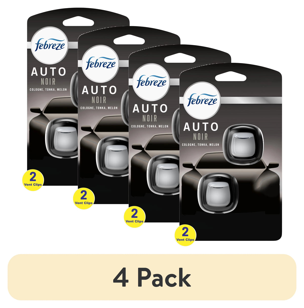 Febreze AUTO Car Air Freshener, Odor-Fighting Car Vent Clip, Noir, 2 Count