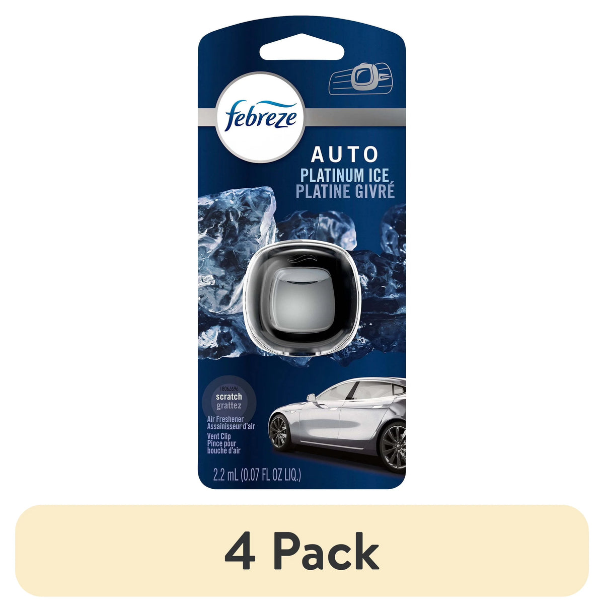 Febreze AUTO Car Air Freshener, Odor-Fighting Car Vent Clip, Platinum Ice