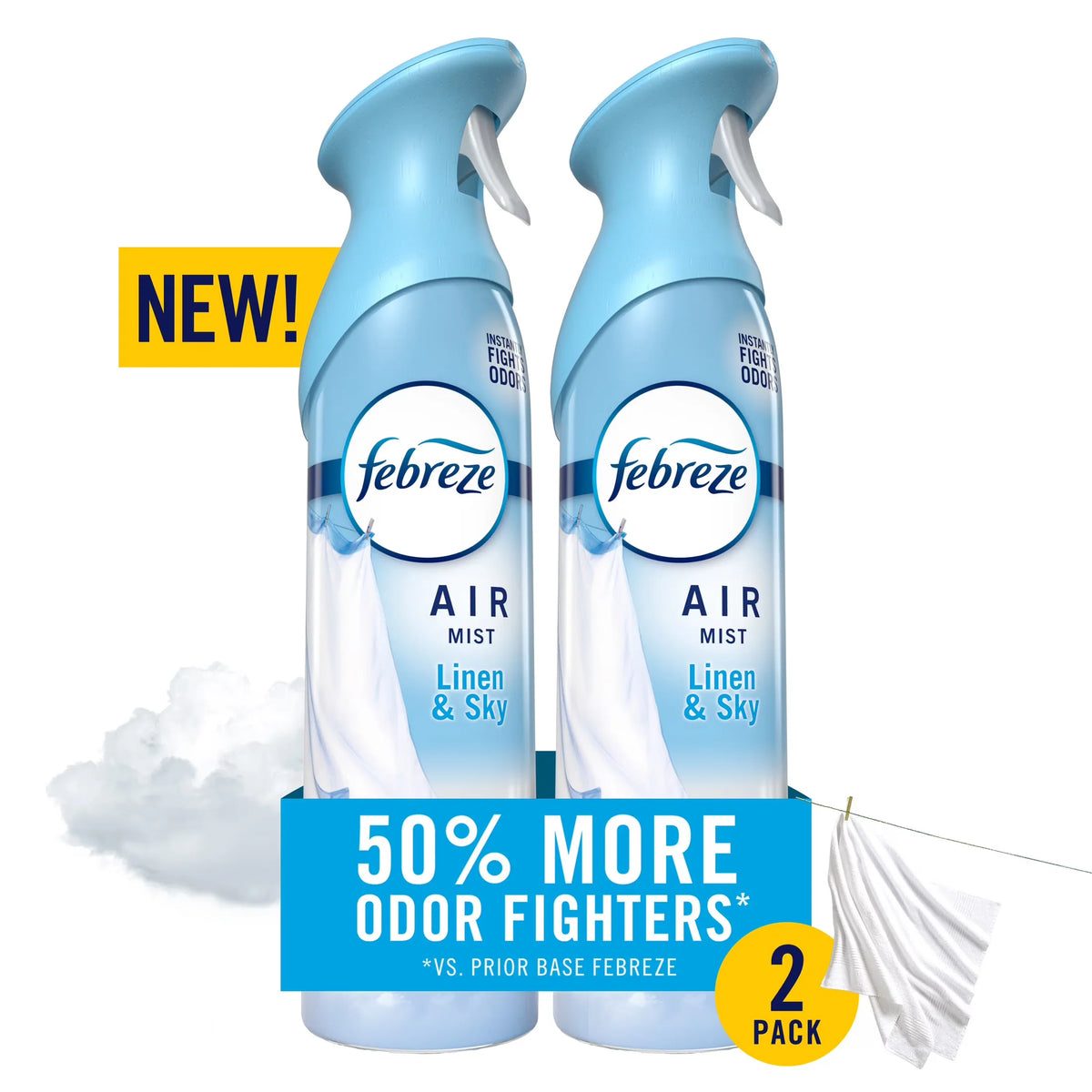 Febreze Air Mist Air Freshener Spray, Linen & Sky Scent, 8.1oz, 2 Count