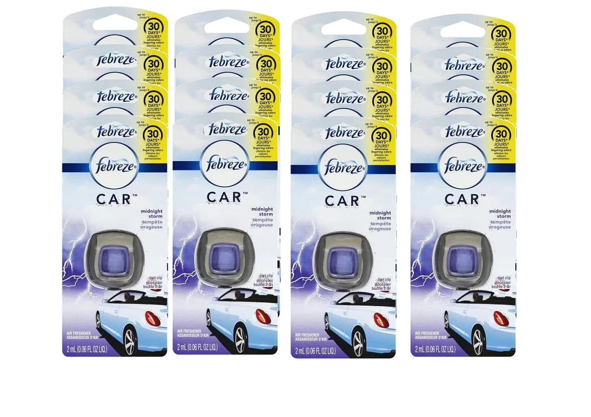 Febreze Car Vent Clips Air Freshener & Odor Eliminator, Midnight Storm - 16 Pack