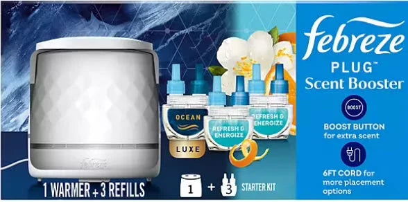 Febreze PLUG Scent Booster Kit, CALM Lavender + Vanilla Bean and April Fresh, 1 Device + 3 Refills