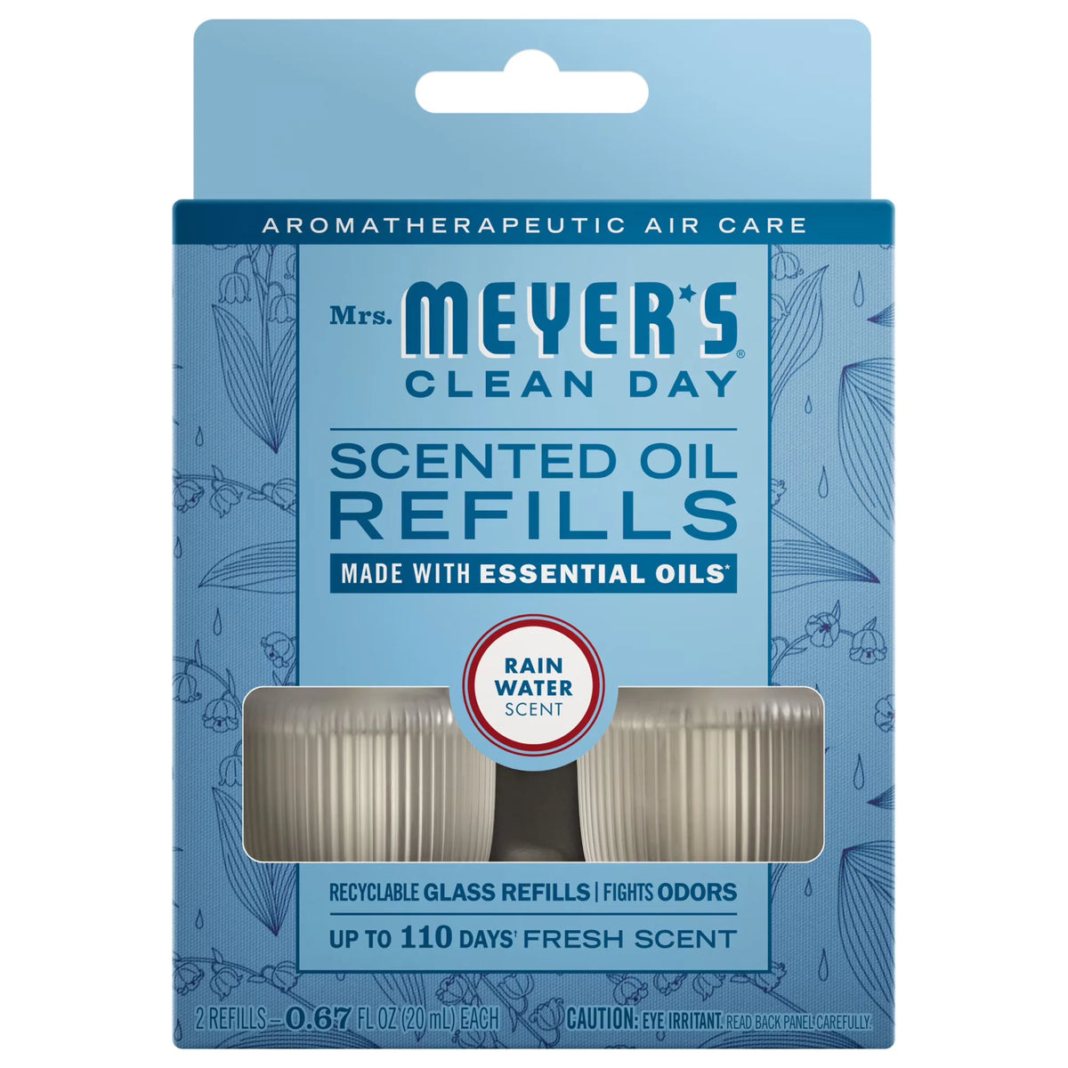 Mrs. Meyer's Clean Day Premium Scented Oil Plug-In Diffuser, Air Freshener Refills - Rain Water- 0 .67 fl oz, 2 pack