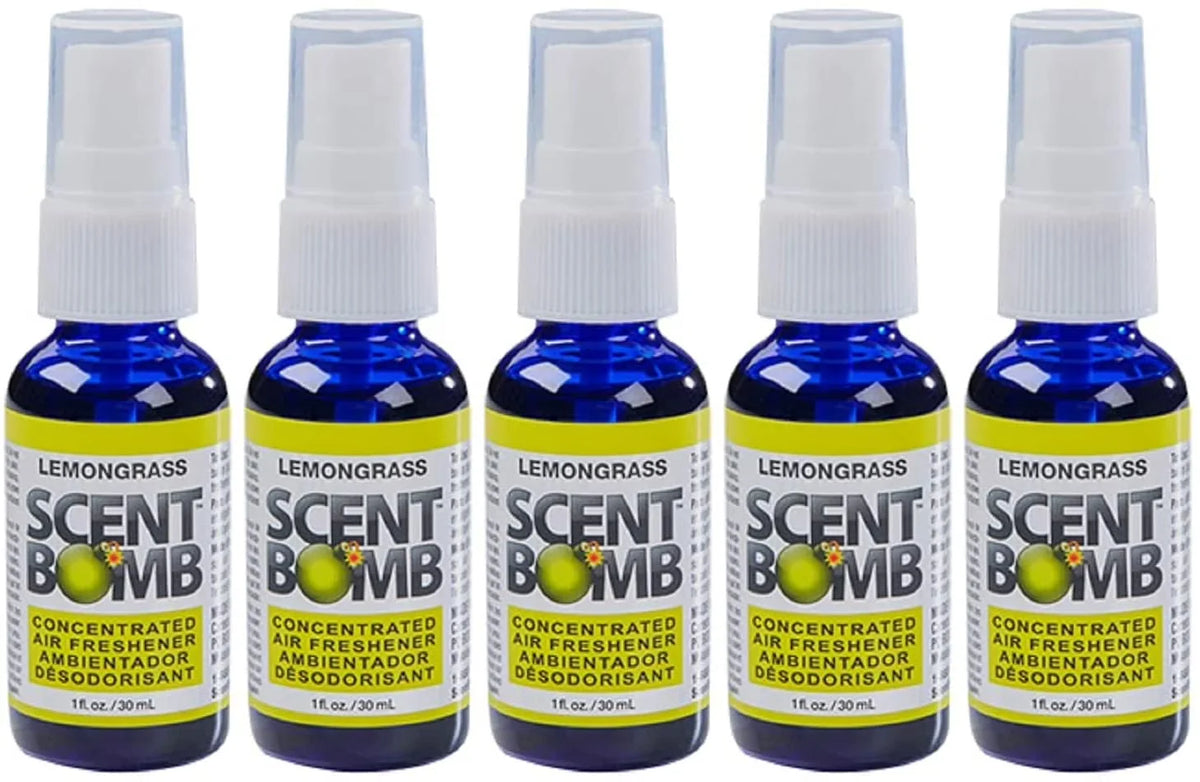 Scent Bomb Air Freshener Spray, 100 % Oil Based Concentrated Air Freshener, Air Freshener Spray for Car, Room, Bathroom and Odor Eliminator, Lemongrass, 5 Pack