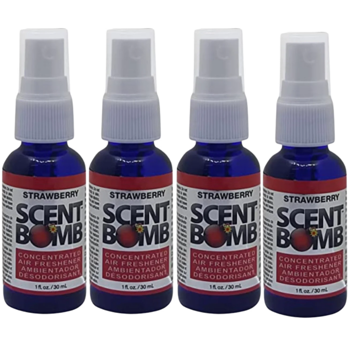Scent Bomb Air Freshener Spray, 100 % Oil Based Concentrated Air Freshener, Air Freshener Spray for Car, Room, Bathroom and Odor Eliminator, Strawberry, 4 Pack