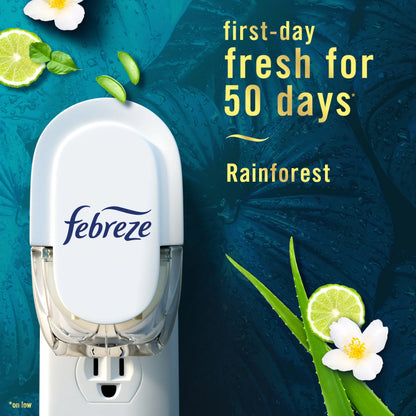(3 pack) Febreze Plug In Air Freshener, Odor-Fighting Scented Oil Refill, Rainforest, 2 Refills
