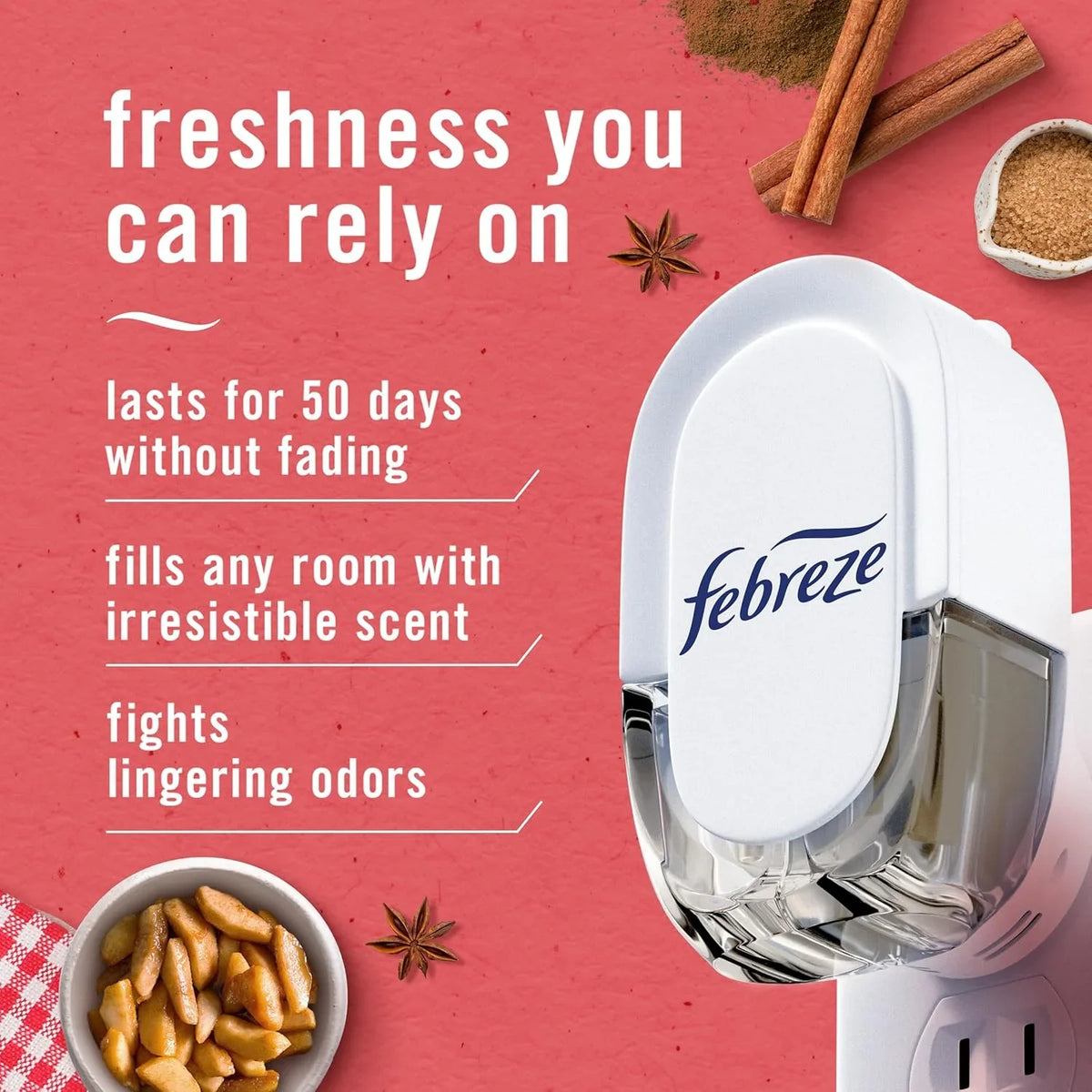 Febreze Odor-Fighting Fade Defy PLUG Air Freshener Baked Cinnamon Apple, Cranberry Crumble, .87 fl. oz. Oil Refill, 2 of Each