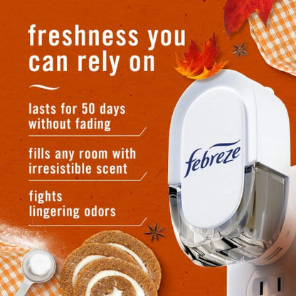 2X - Febreze Odor-Fighting Fade Defy PLUG Air Freshener Pumpkin Roll Oil Refill