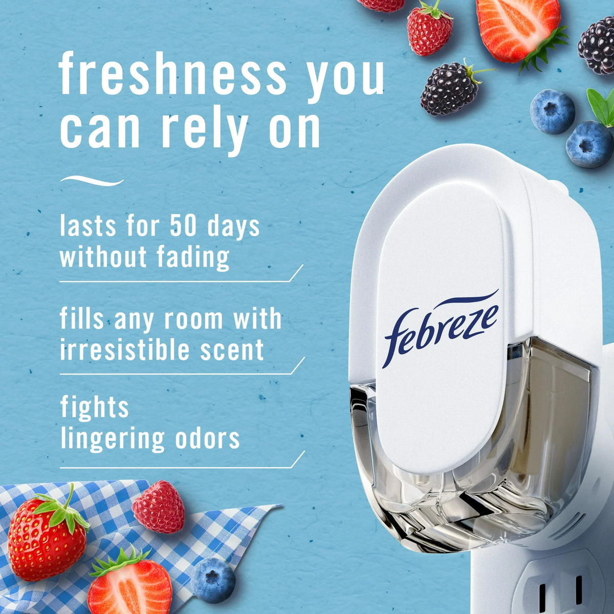 Febreze Plug In Air Freshener, Odor-Fighting Oil Refill, Summer Berry Picking, (4 Pack of 2 Refills)