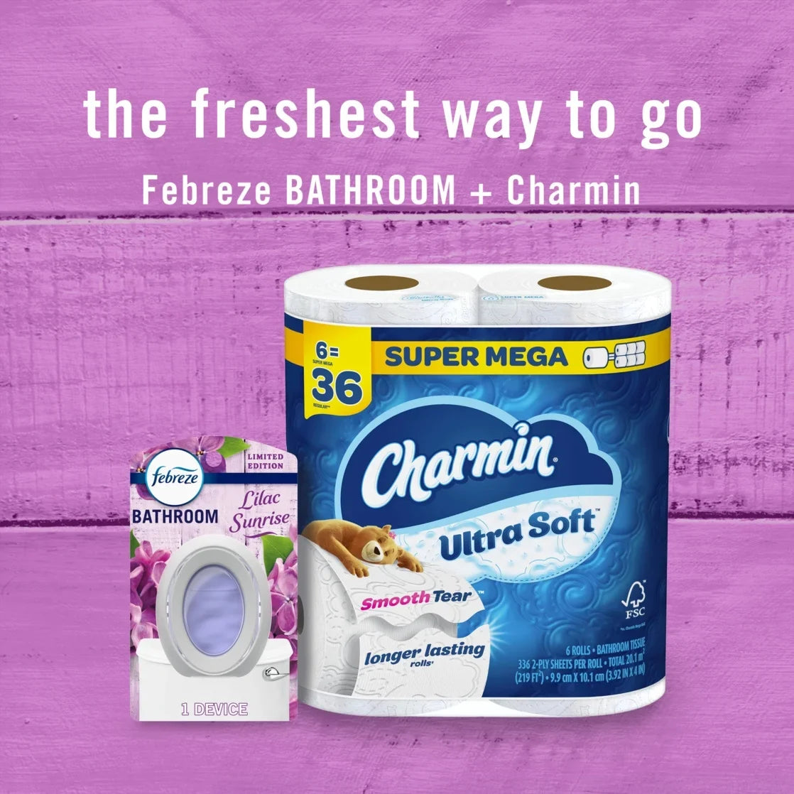 Febreze Bathroom Air Freshener, Odor-Fighting, Lilac, 2ct