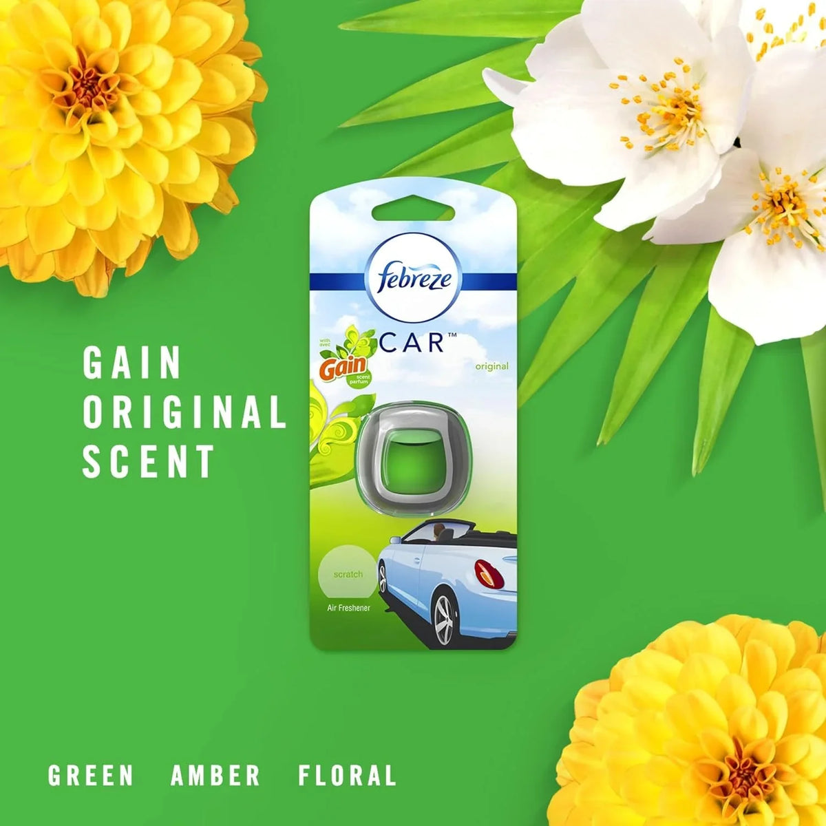 Febreze Car Air Freshener Vent Clip Gain Original Scent, 06 oz. Car Vent Clip, 2 Count, 2 Pack