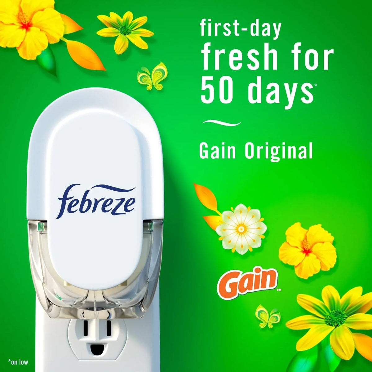 Febreze Plug in Air Fresheners, Gain Original Scent, Odor Fighter for Strong Odors, 1 Warmer + 4 Oil Refills