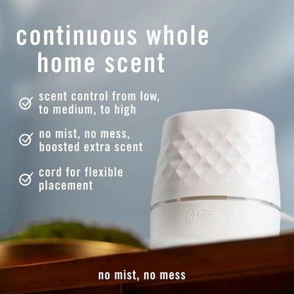 Febreze Plug Scent Booster Starter Kit, Oil Diffuser, Air Freshener Plug in, Continuous Scent Device + 2 Downy Calm Refills