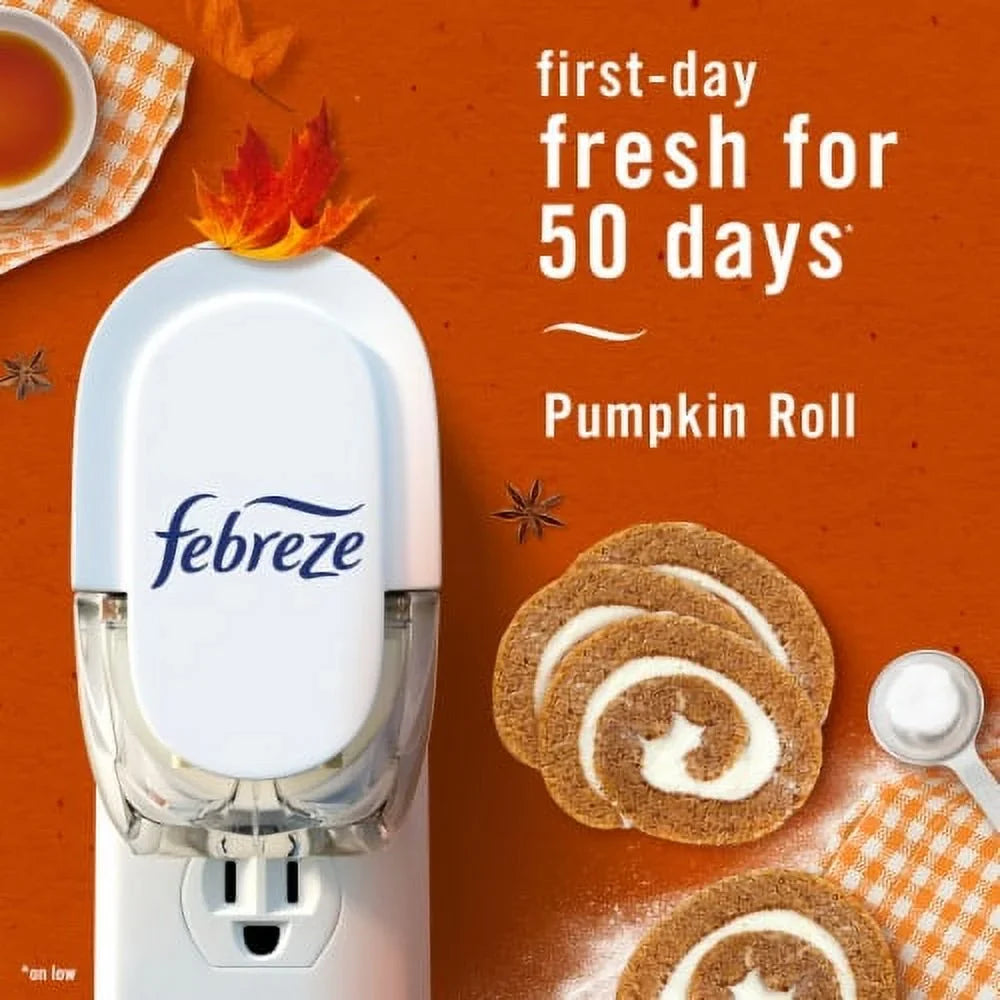 2X - Febreze Odor-Fighting Fade Defy PLUG Air Freshener Pumpkin Roll Oil Refill