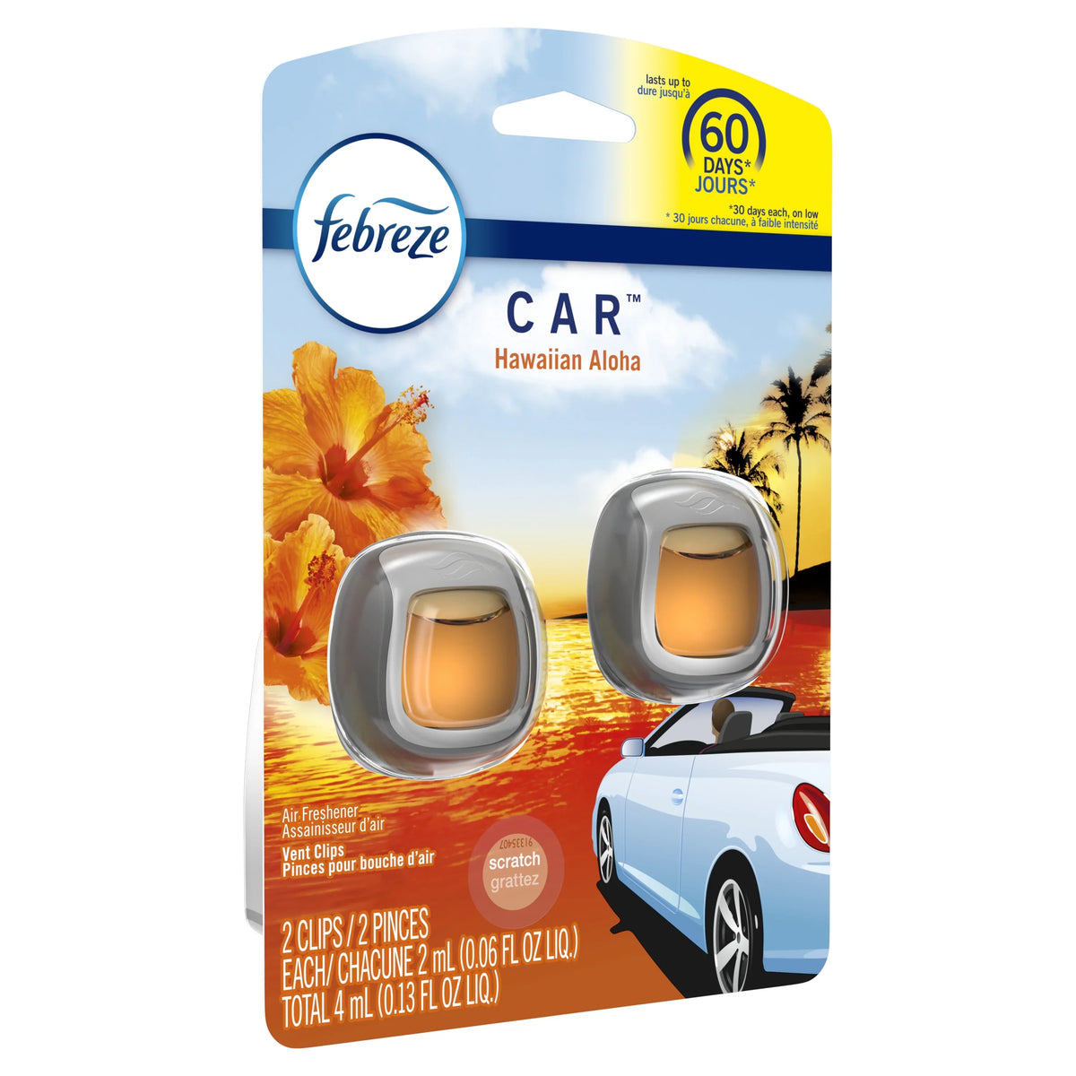 Febreze Car Odor-Eliminating Air Freshener, Hawaiian Aloha, 2 Ct