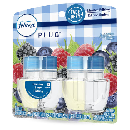 Febreze Plug In Air Freshener, Odor-Fighting Scented Oil Refill, Summer Berry Picking, 2 Refills