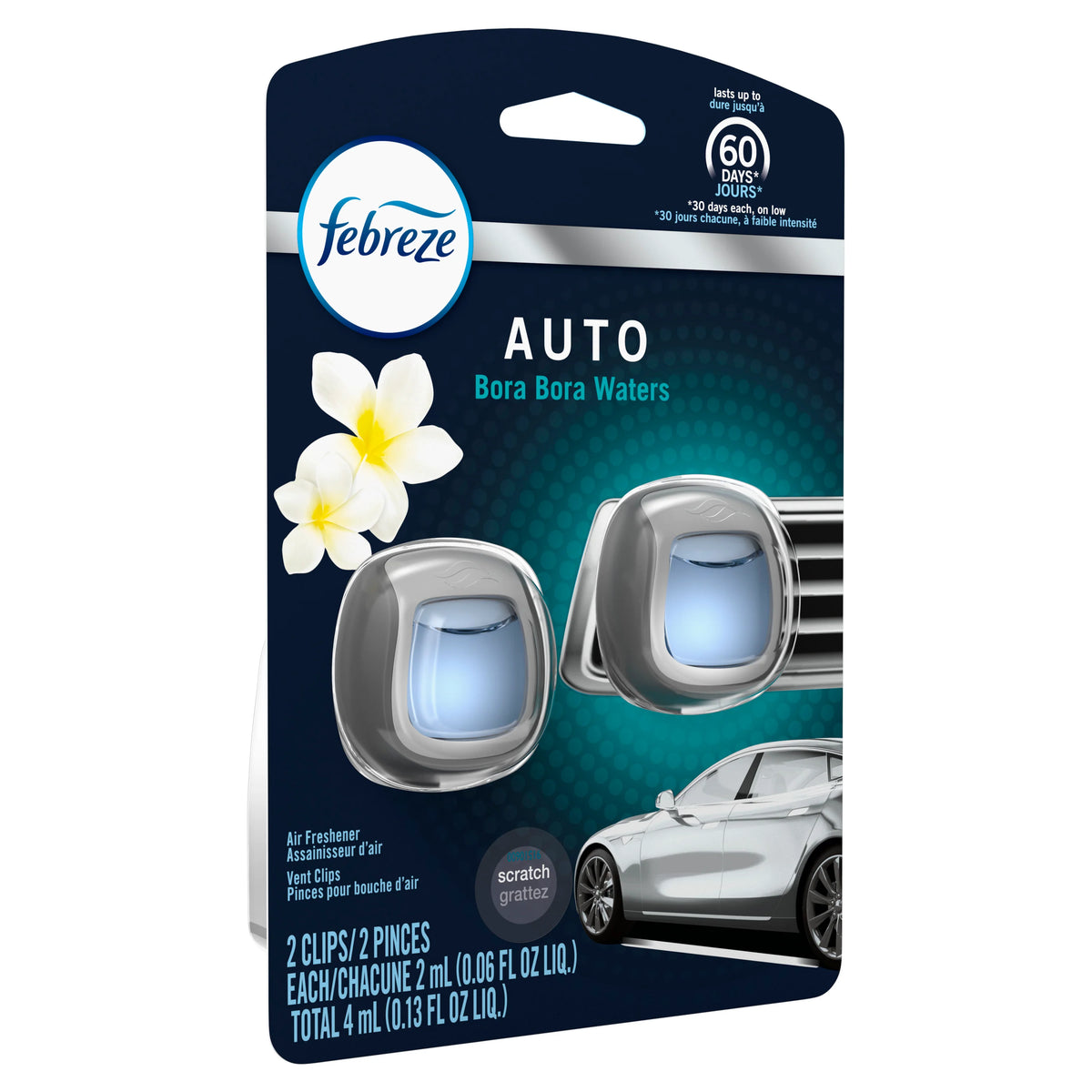 Febreze Car Odor Eliminating Air Freshener Vent Clip, Bora Bora Waters Scent, 2 Count