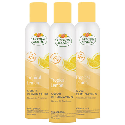 Citrus Magic Odor Eliminating Air Freshener Spray, Tropical Lemon, 3-Ounce, Pack of 3