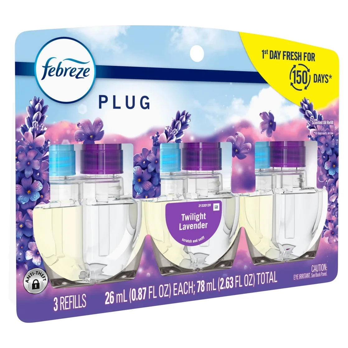 Febreze Plug In Air Freshener, Odor-Fighting Scented Oil Refill, Twilight Lavender Scent, 3 Refills