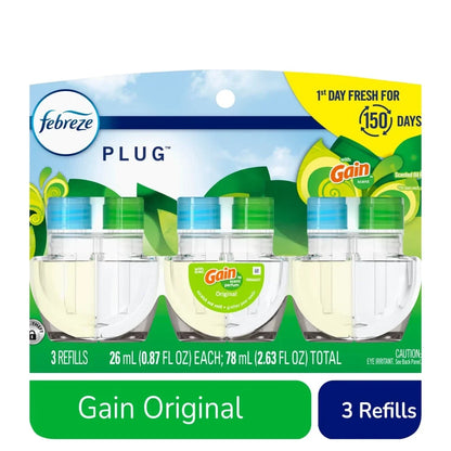 Febreze Plug In Air Freshener Odor-Fighting Scented Oil Refill Gain Scent Refills 3 ct - 5 Pack