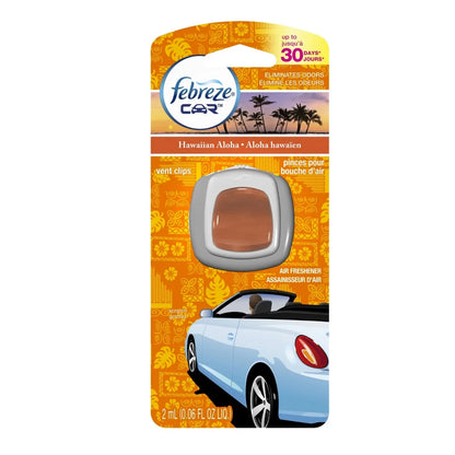 Febreze Car Vent Clips Air Freshener & Odor Eliminator Hawaiian Aloha - 2 PACK