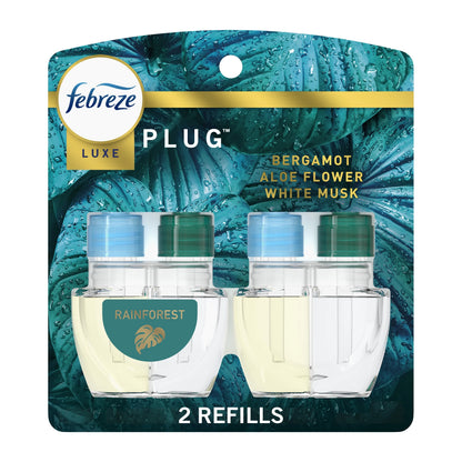 (3 pack) Febreze Plug In Air Freshener, Odor-Fighting Scented Oil Refill, Rainforest, 2 Refills