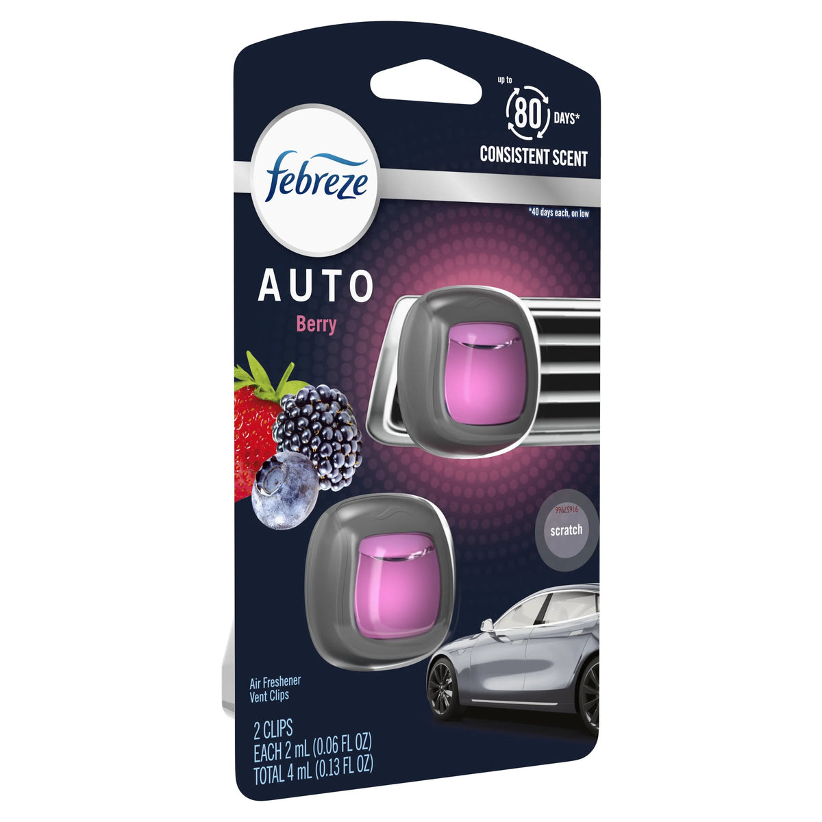 Febreze AUTO Air Freshener Vent Clip Berry Scent, .06 oz. Car Vent Clip, Pack of 2