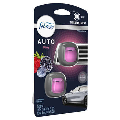 Febreze AUTO Air Freshener Vent Clip Berry Scent, .06 oz. Car Vent Clip, Pack of 2