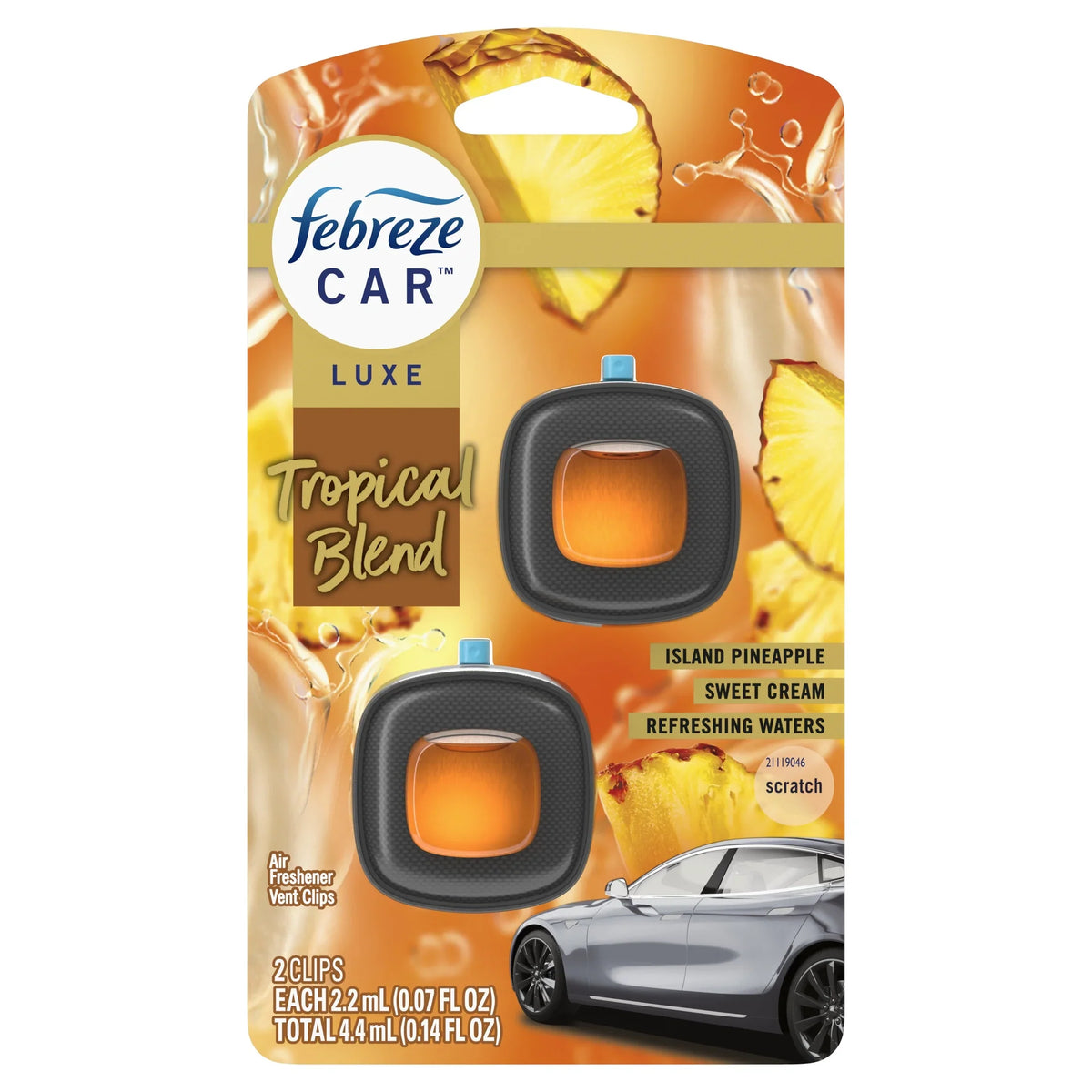 Febreze Car Air Freshener, Odor-Fighting Automotive Vent Clip, Tropical Blend Scent, 2 Count