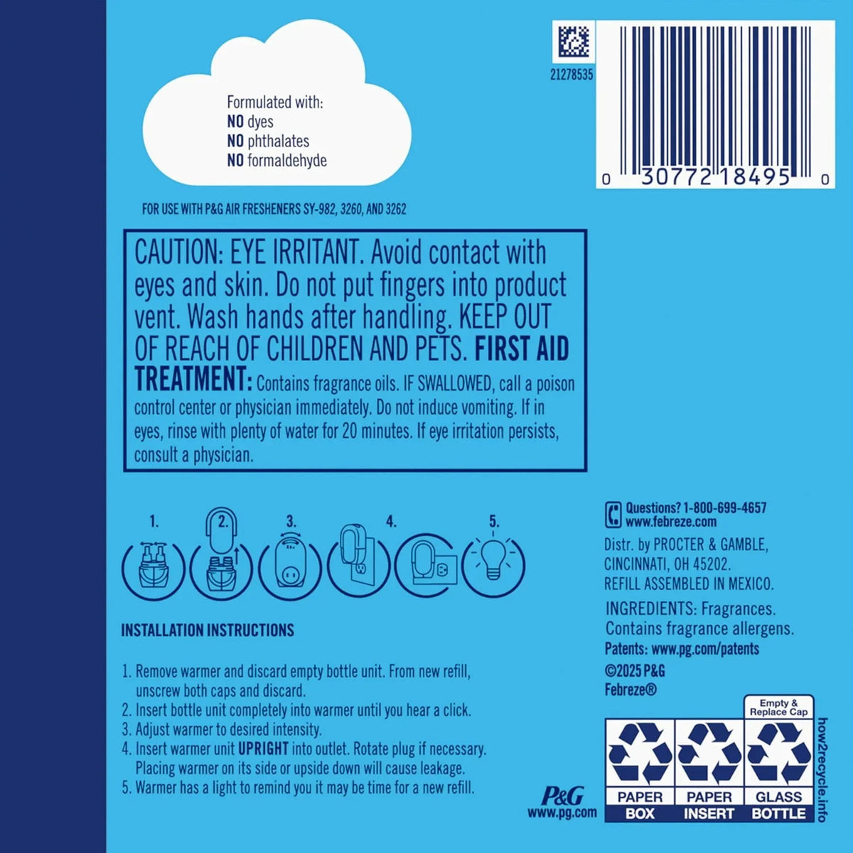 Febreze Plug Air Freshener Refills, Mediterranean Lavender & Linen & Sky, 4.35 fl oz, 5 Count, 5 Pack